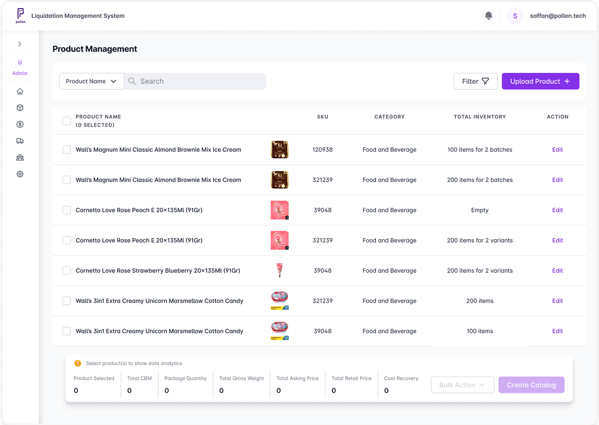 LMS, product management screen