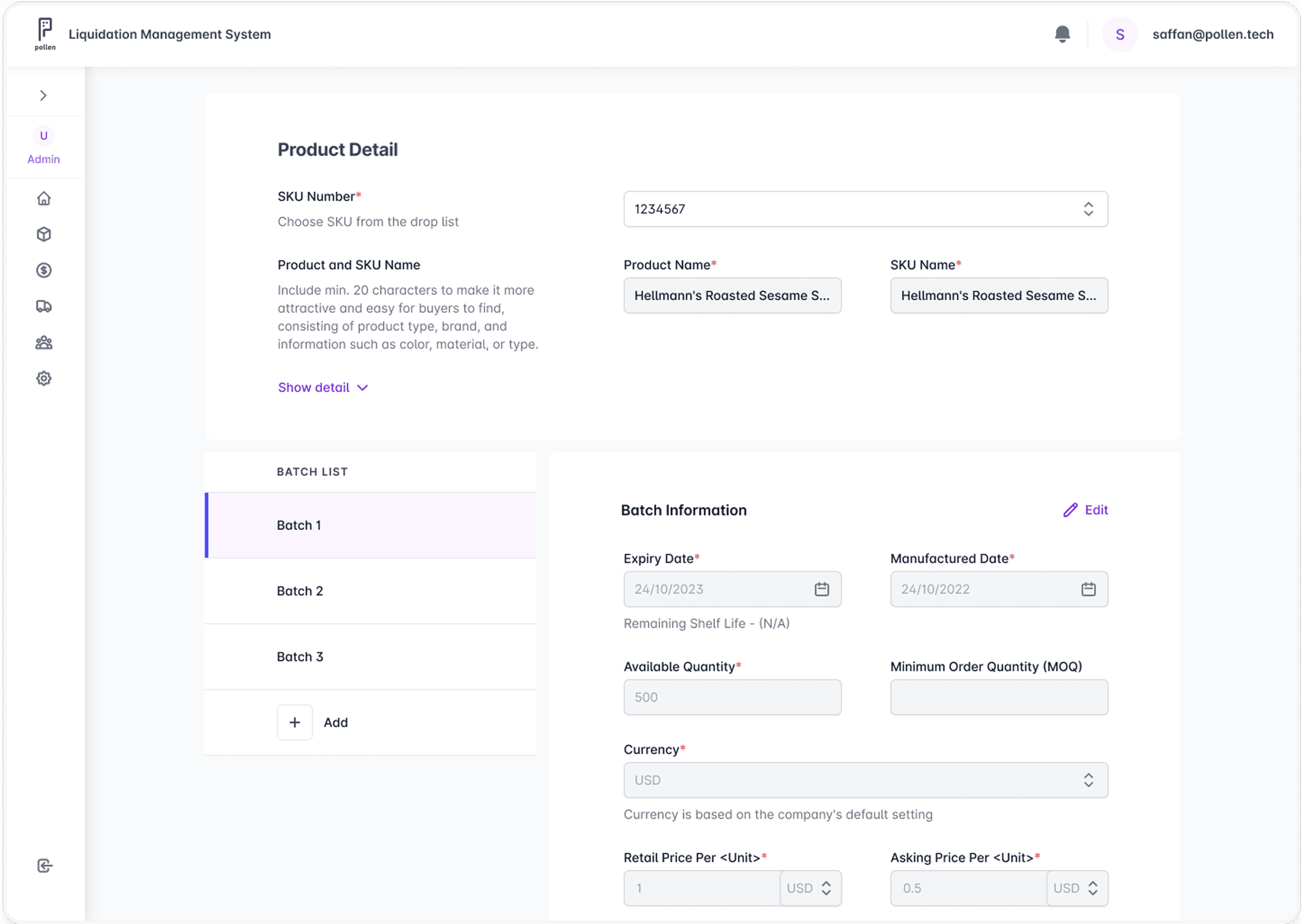 LMS, product details screen